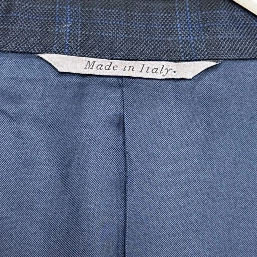 Canali 1934 Mens Suit Jacket 44R Navy Blue Twill Wool Silk Blend Checks L13290